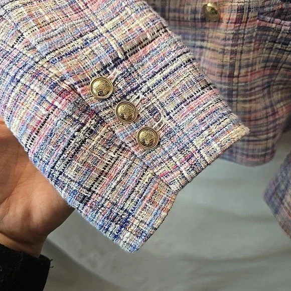 Talbots Pastel Tweed Double-Breasted Blazer in Pink, Blue, Lavender - Picture 7 of 15